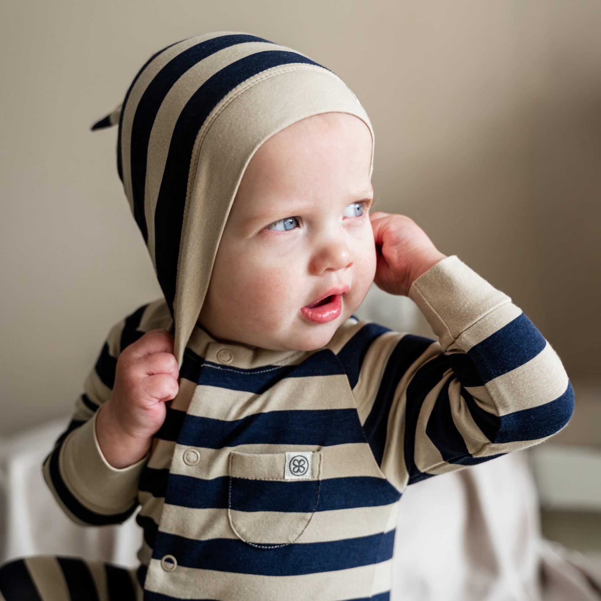 Beanie knot hat in Navy Stripe - UPF 50+