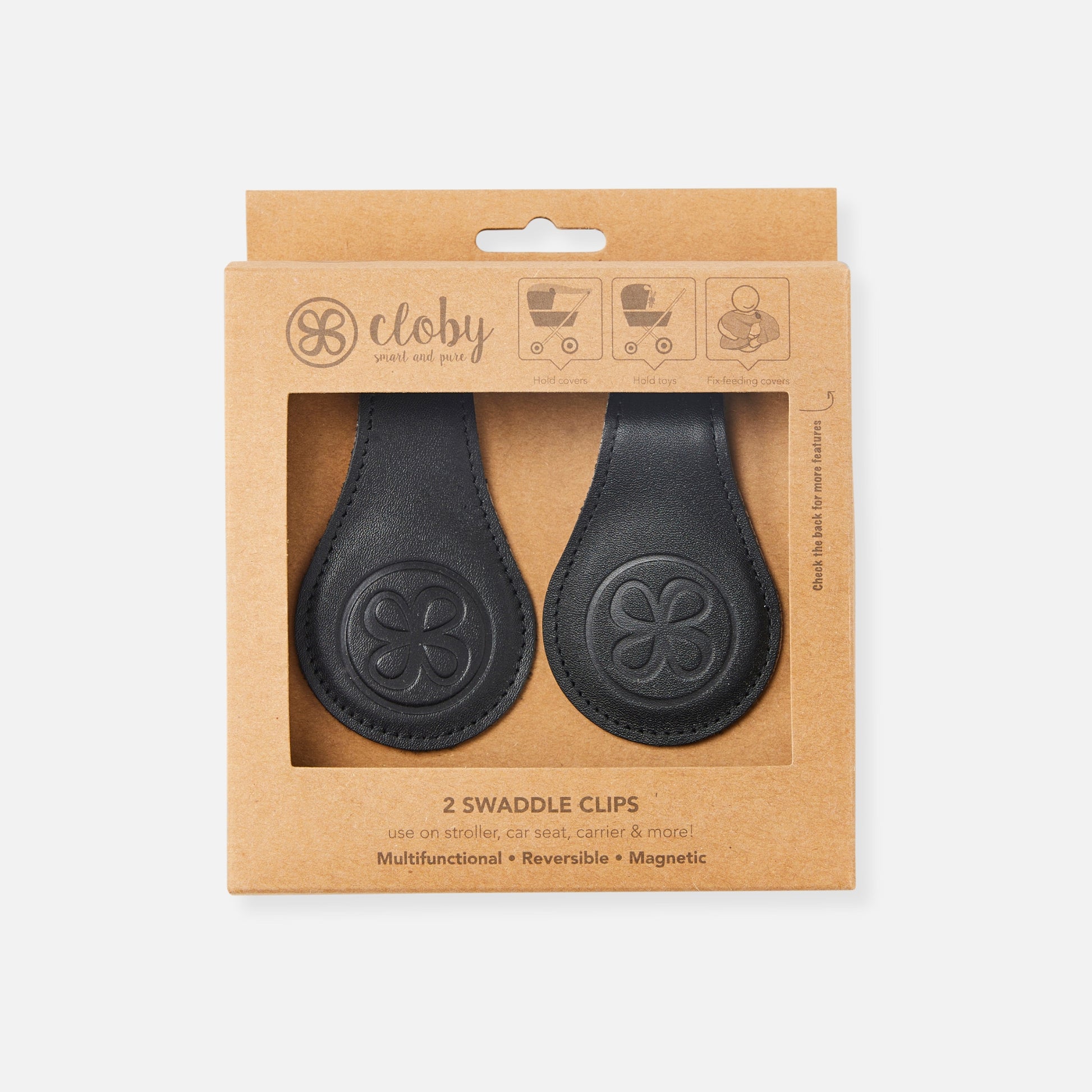 Leren swaddle clips in zwart - In doosje