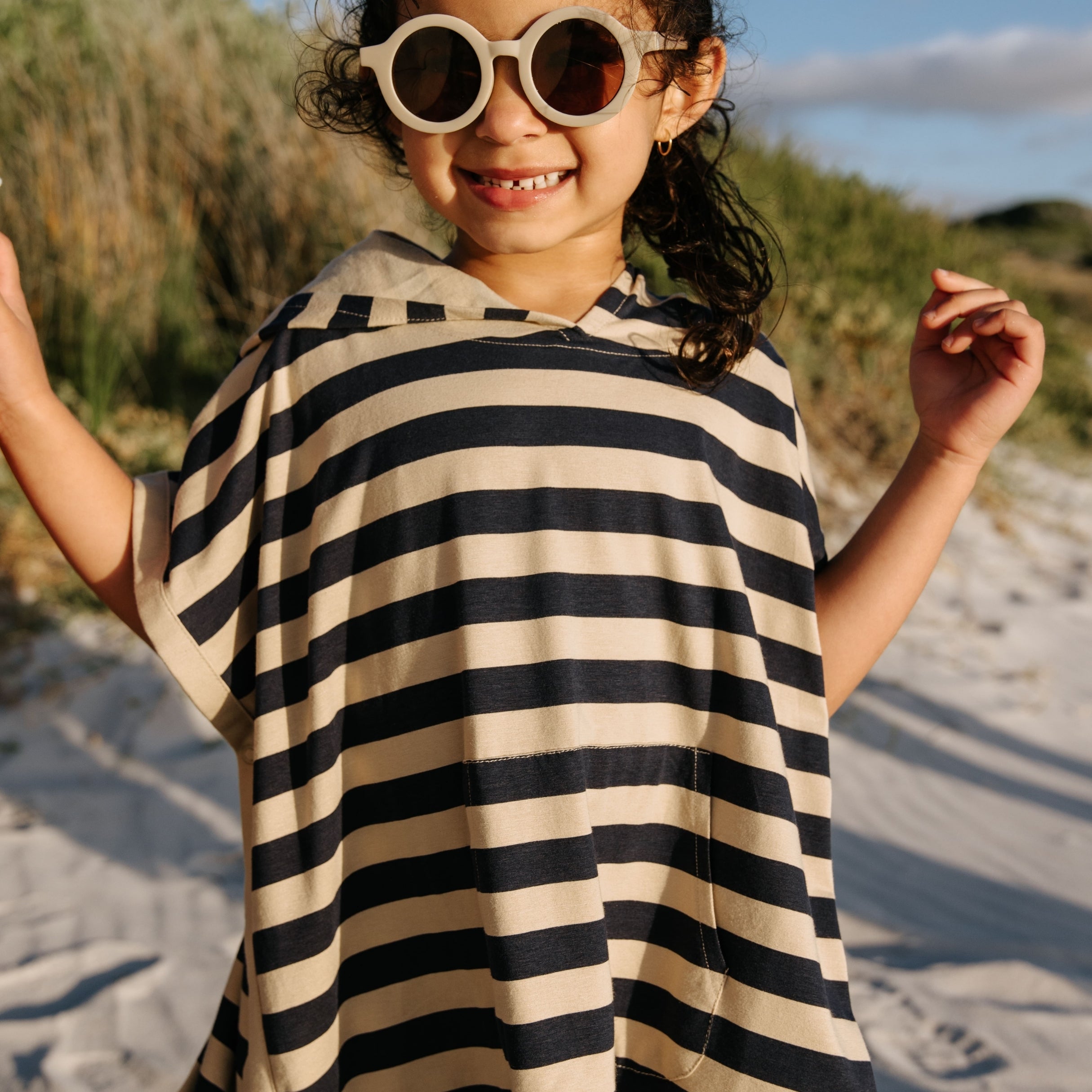 UV Poncho in Navy/Sandy Stripe - UPF 50+